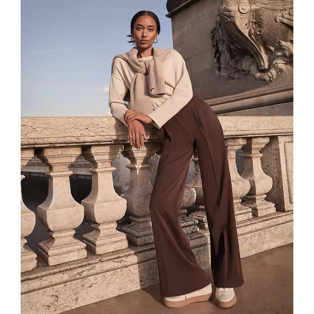 LOFT Wide Leg High-Rise Brown Trousers
